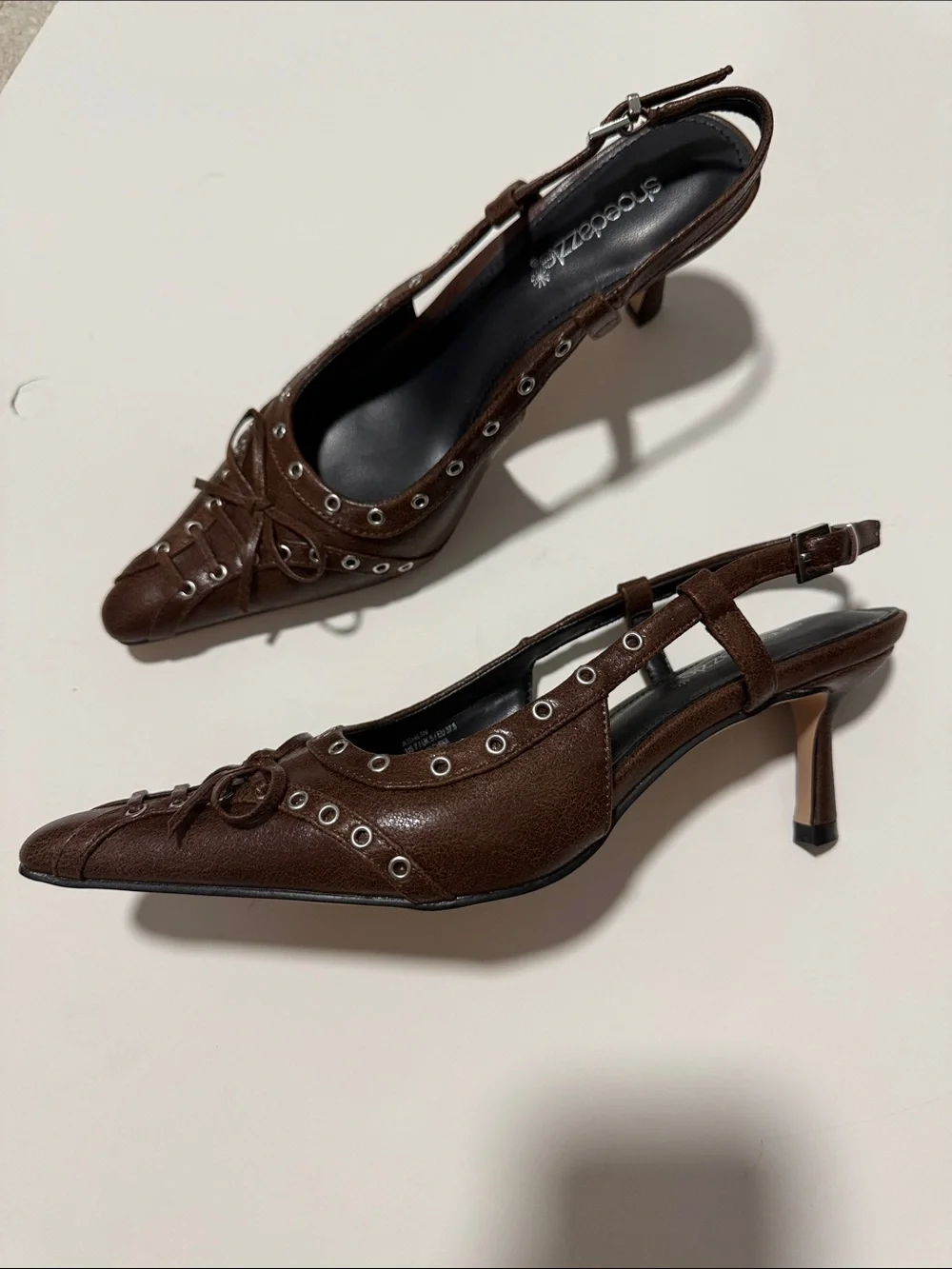 Shoe Dazzle Dark Brown Lace-Up Slingback Pumps